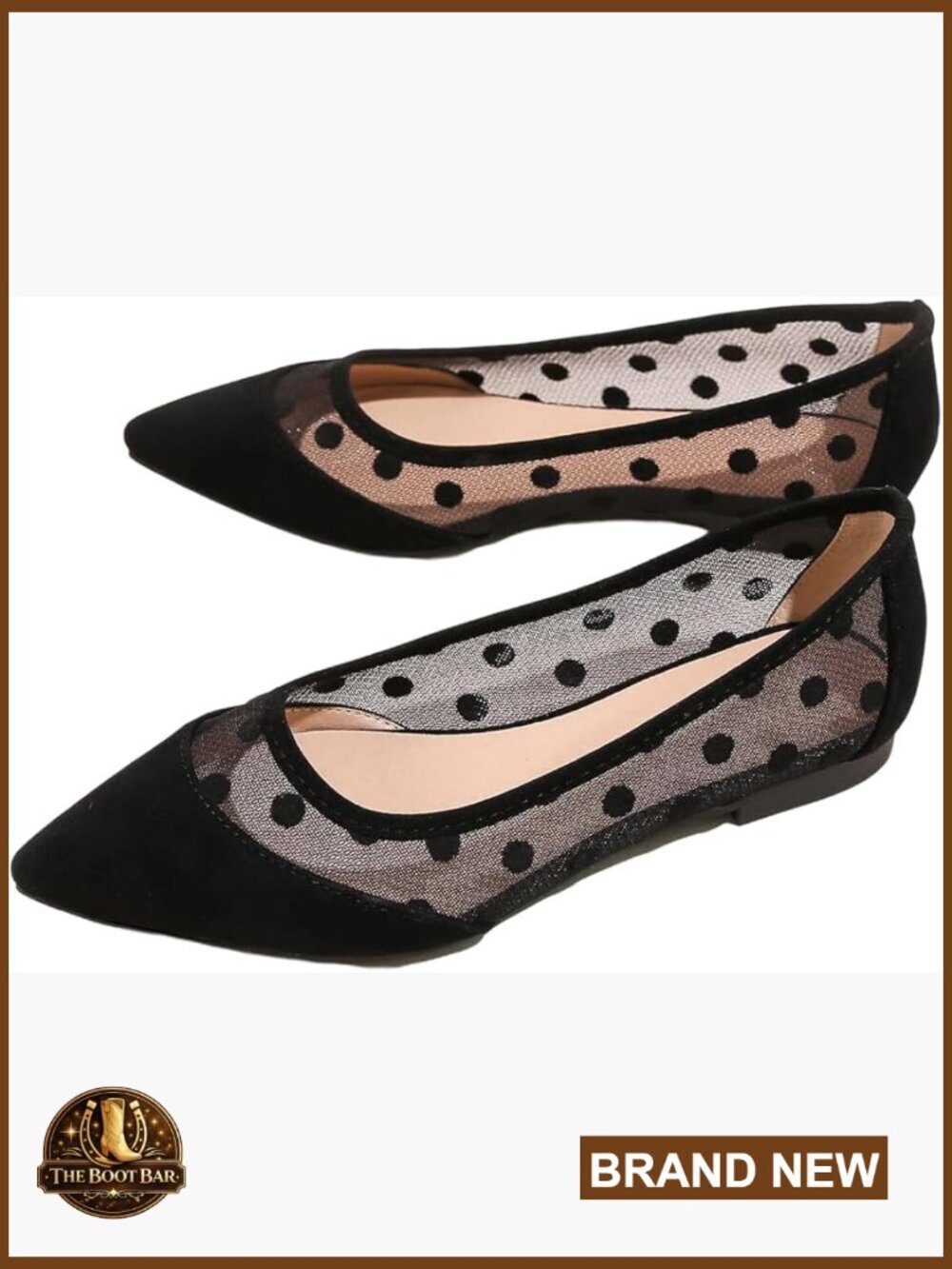 Polka Dot Mesh Pointed Toe Ballet Flats Slip On Soft Lightweight